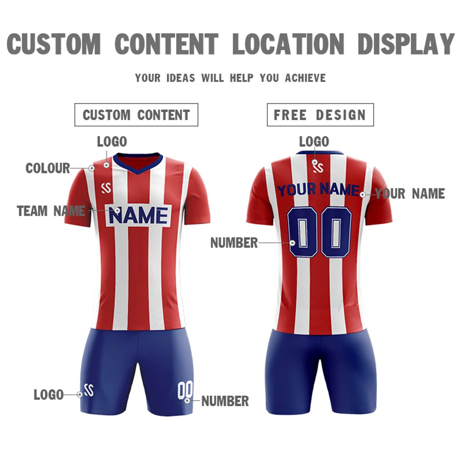 Custom Red Navy Casual Outdoor Soccer Sets Jersey - Image 3