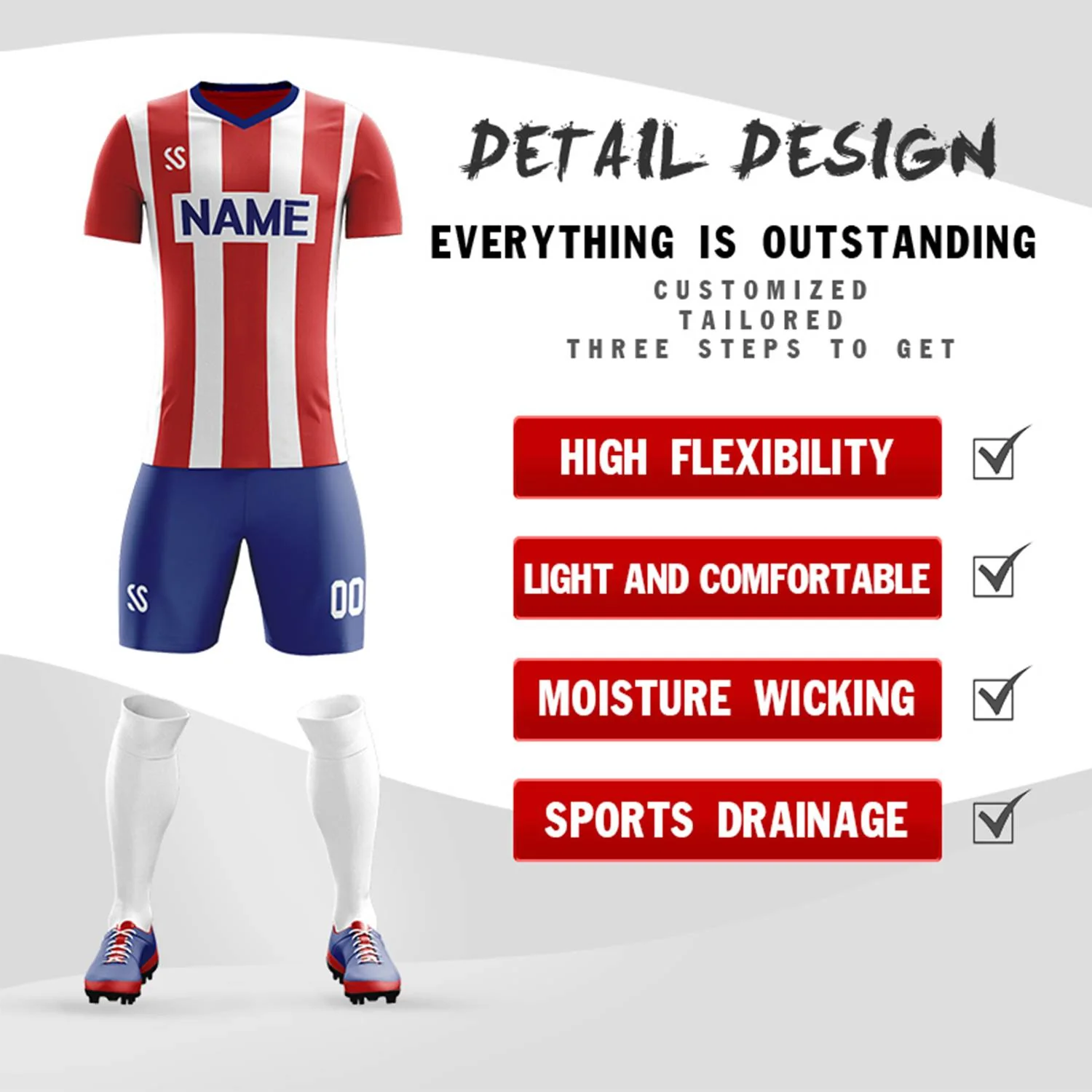 Custom Red Navy Casual Outdoor Soccer Sets Jersey - Image 4